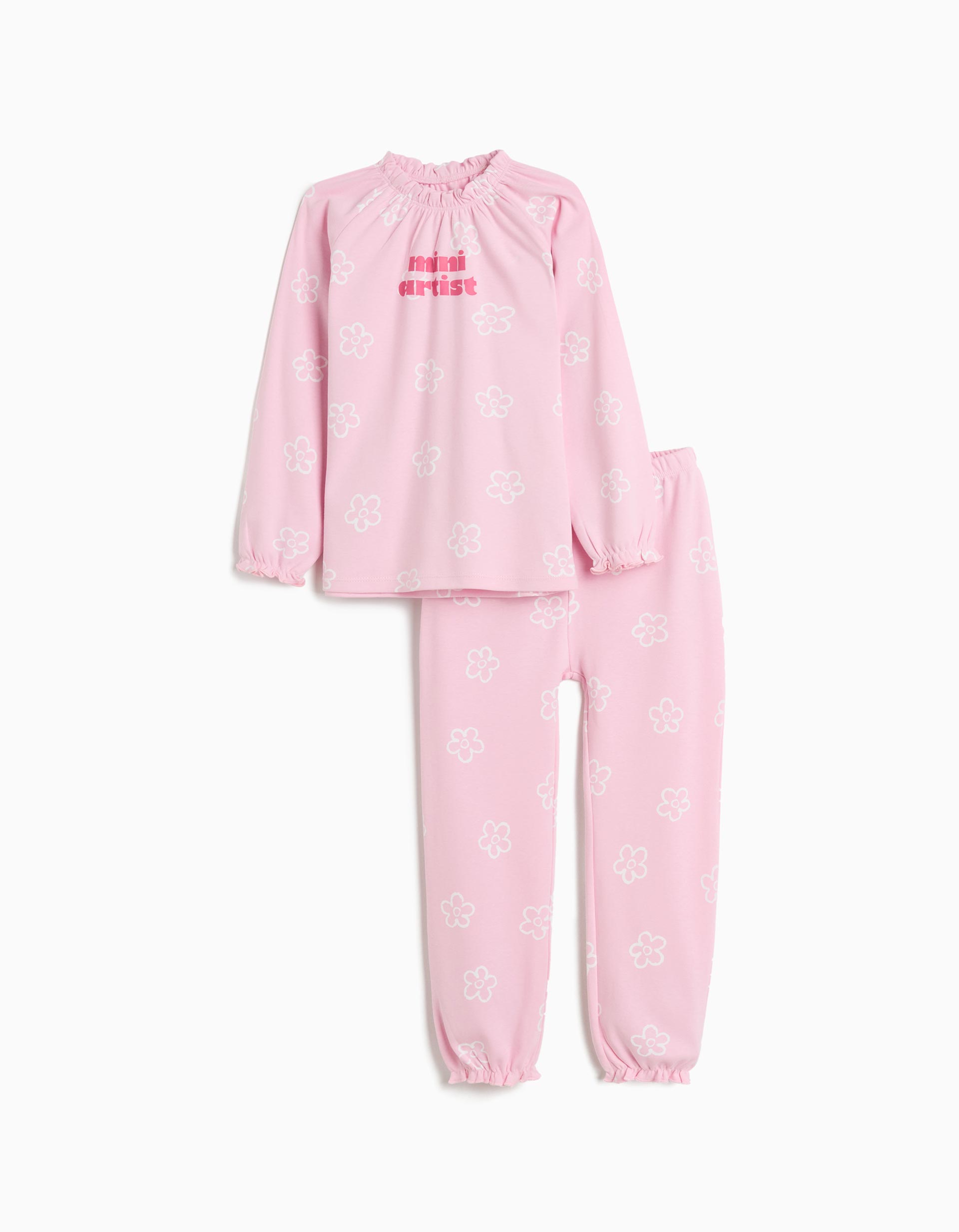 Pijama Flores, Menina, Rosa Claro