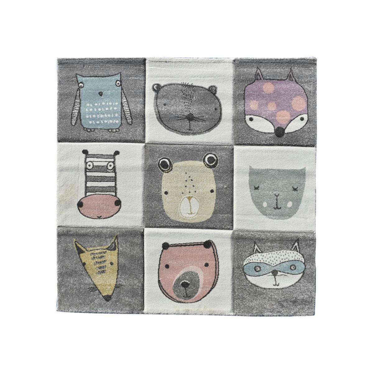 ZOO TOO - Tapis enfant gris 100x100 carré