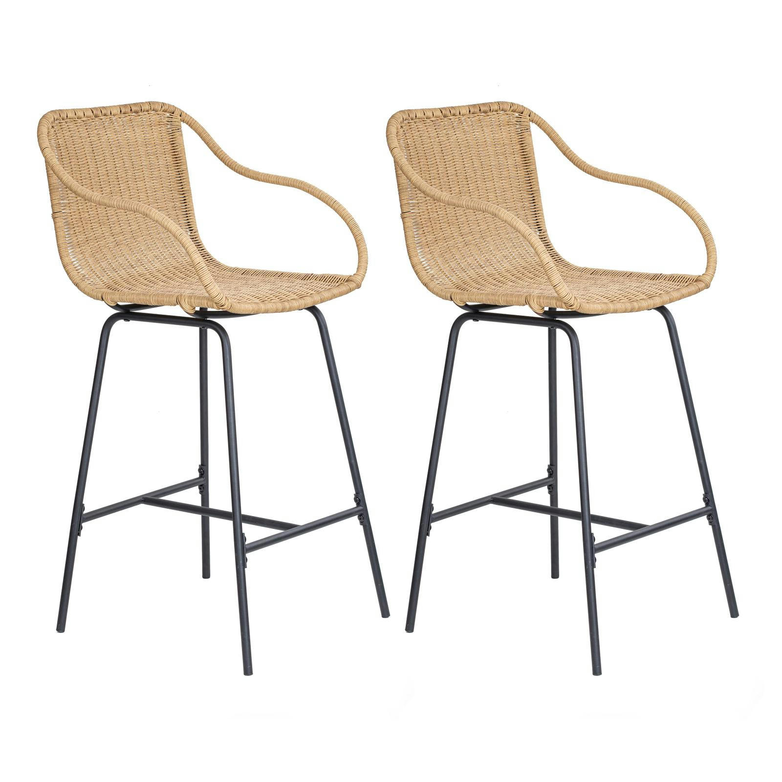 MOOREA - Chaises de bar et d'ilot 65 cm  en rotin synthétique et métal-Lot de 2