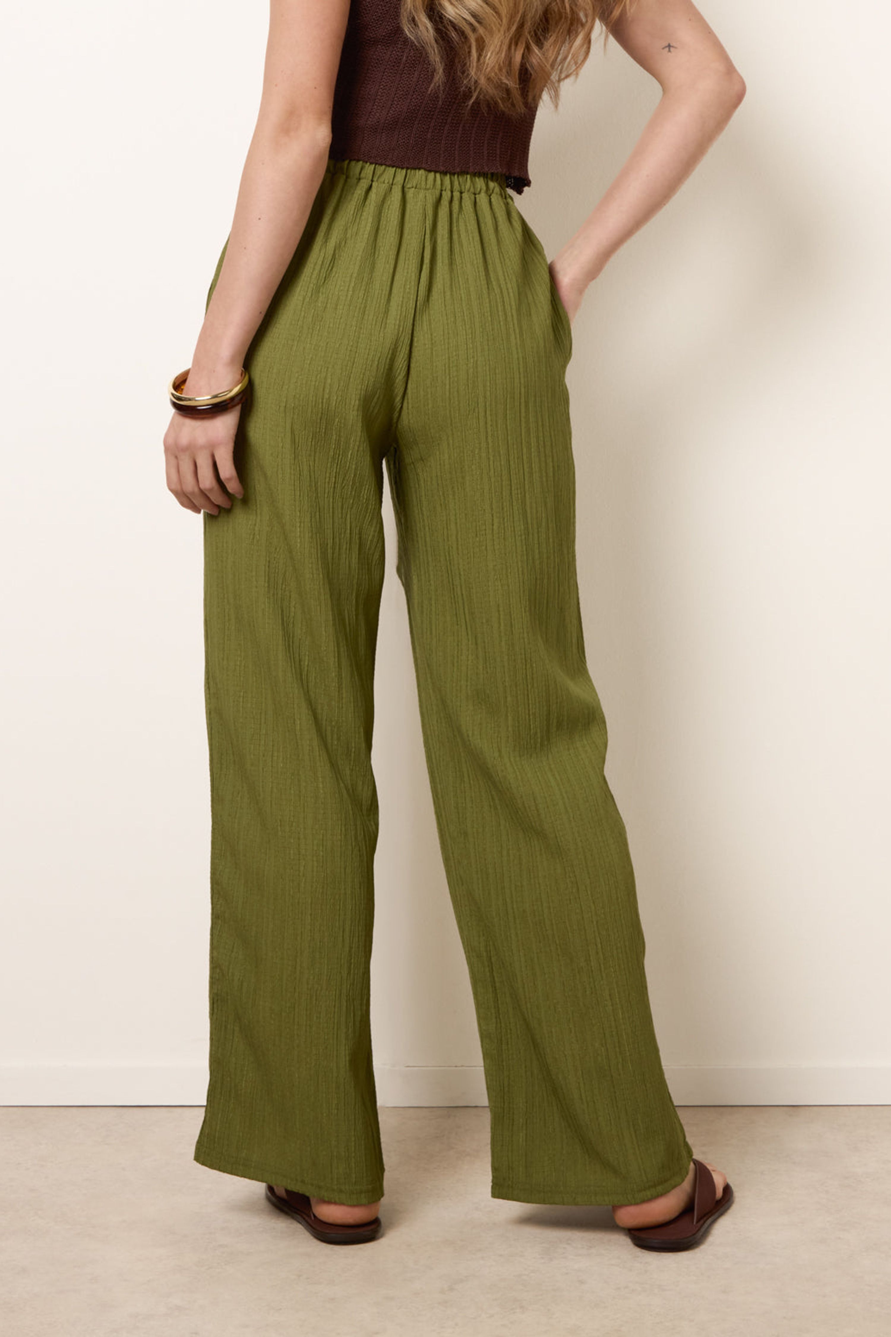 Blue Vanilla Khaki Drawstring Wide Leg Trousers