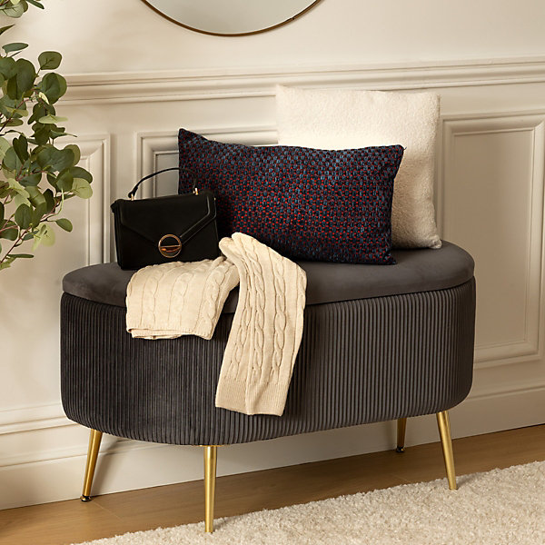 Banc coffre velours Solaro gris 100x40cm - Atmosphera