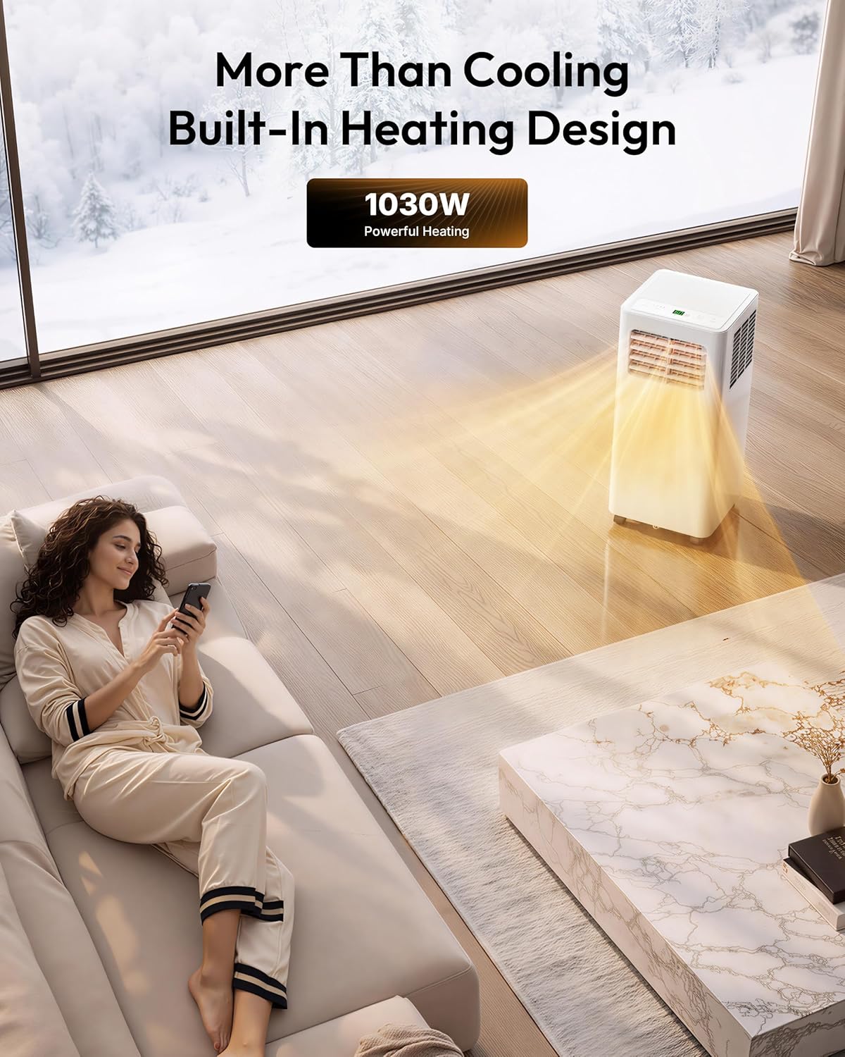 EUHOMY 12,000 BTU Portable Air Conditioners, 4-in-1 Unit with Cools, Heat, Dehumidifier, fan 550 Sq.Ft. with 450 CFM Airflow, App/Remote Control, Window Kit, for bedroom, livingroom