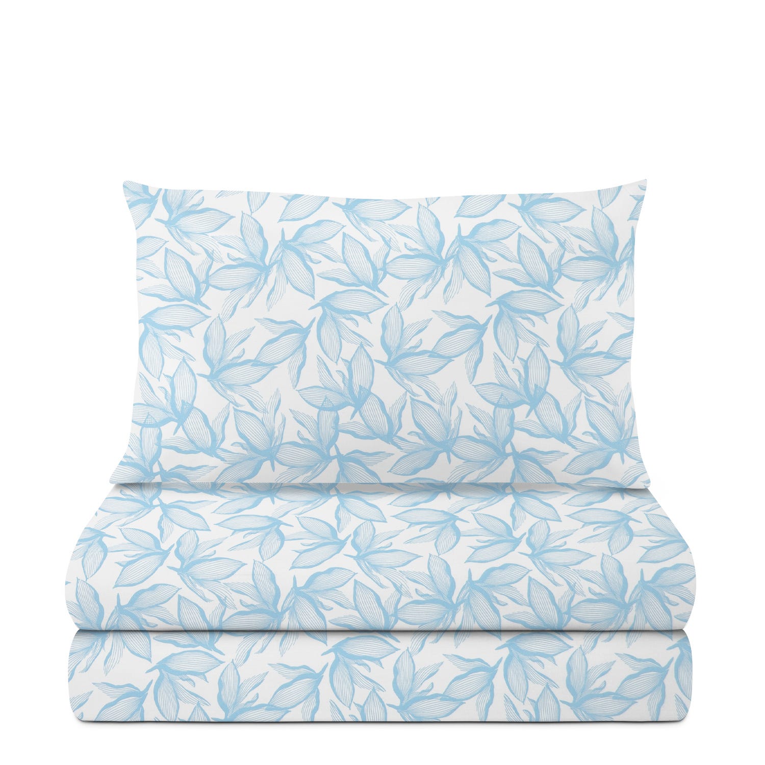 Completo letto singolo policotone foglie azzurro