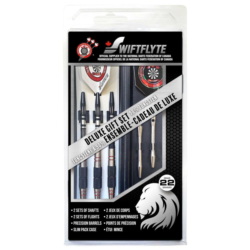 Swiftflyte NDFC Stag Deluxe 90% Tungsten Darts Gift Set w/ Steel Tips, Aluminum Shafts & Case, 22-g