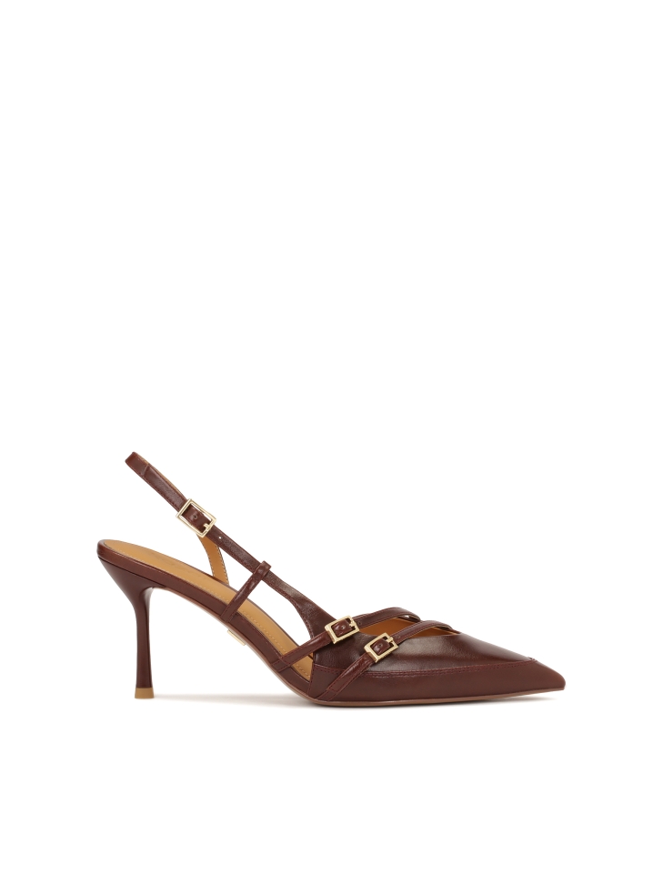 Brown pumps with open heel