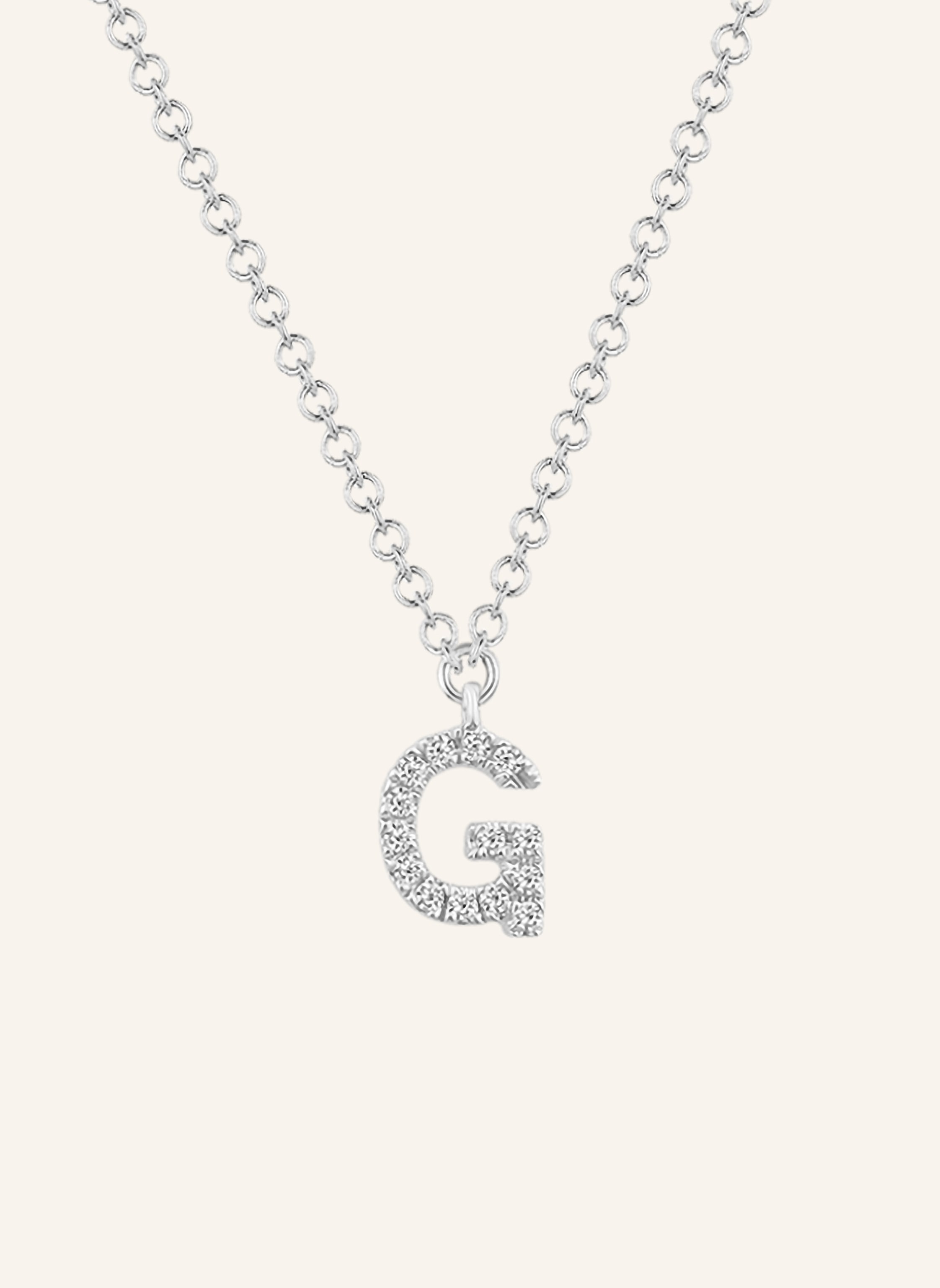 Leaf INITIALIEN Halskette „G“ aus 14 Karat Weißgold mit Diamanten