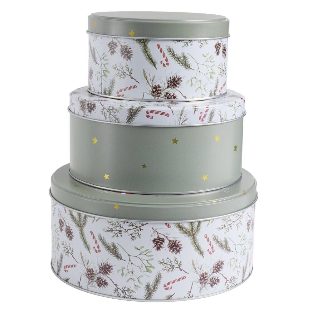BoÎte alimentaire ronde avec couvercle imprimé No&euml;l métal Ø19XH9 cm
