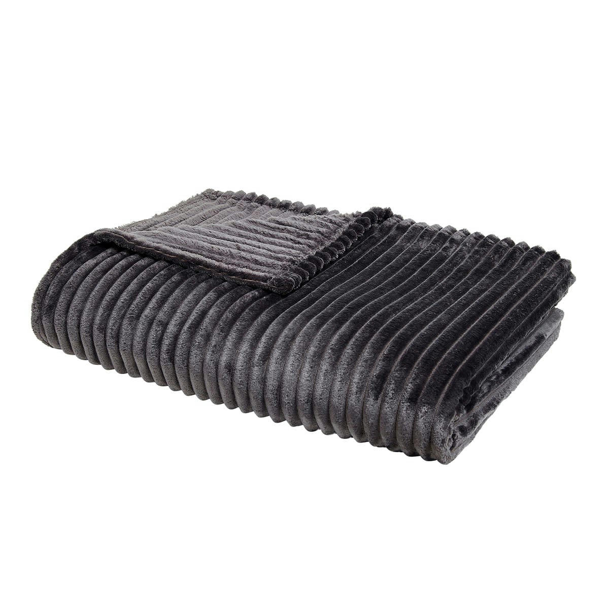 ESSENTIAL - Plaid cotelé uni en Polyester Gris anthracite 150X200 cm