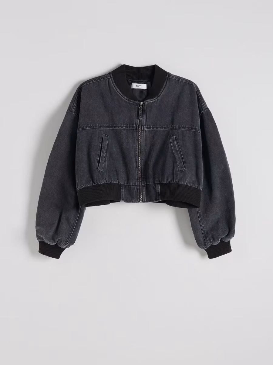Denim Bomber Jacket With Wash Effect