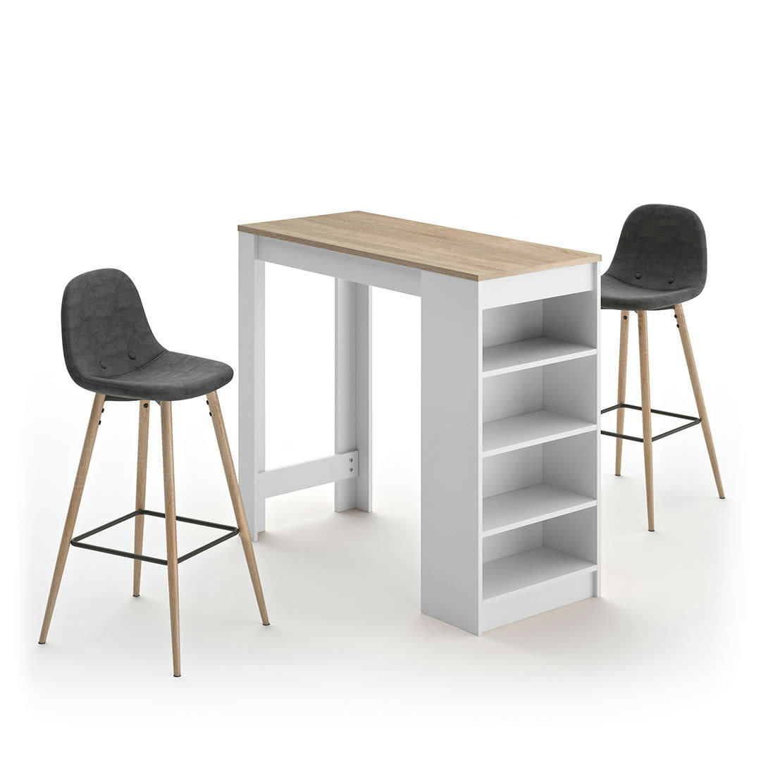 COCOON - Table bar effet bois blanc et chêne naturel