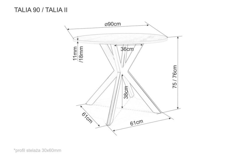 Stół okrągły TALIA 90x90 szary marmur/czarny