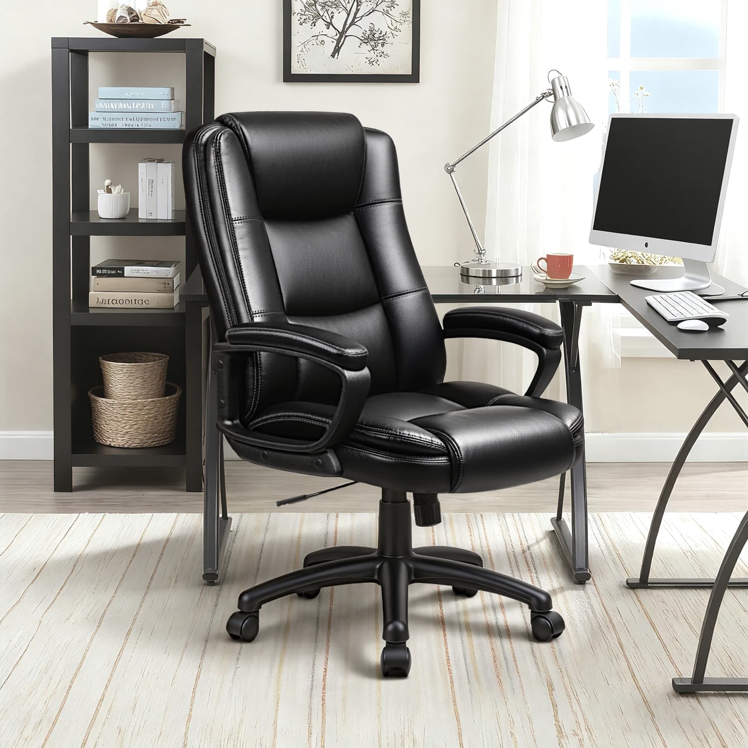 OFIKA Home Office Chair, 400LBS Big and Tall Computer Chair Heavy Duty Design, Ergonomic High Back Cushion Lumbar Back Support, Adjustable Executive Leather with Armrest