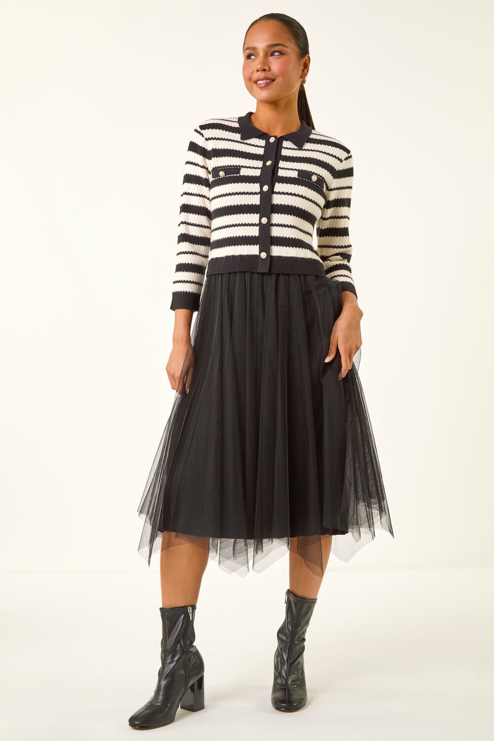 Roman Petite Stripe Knit Midi Dress