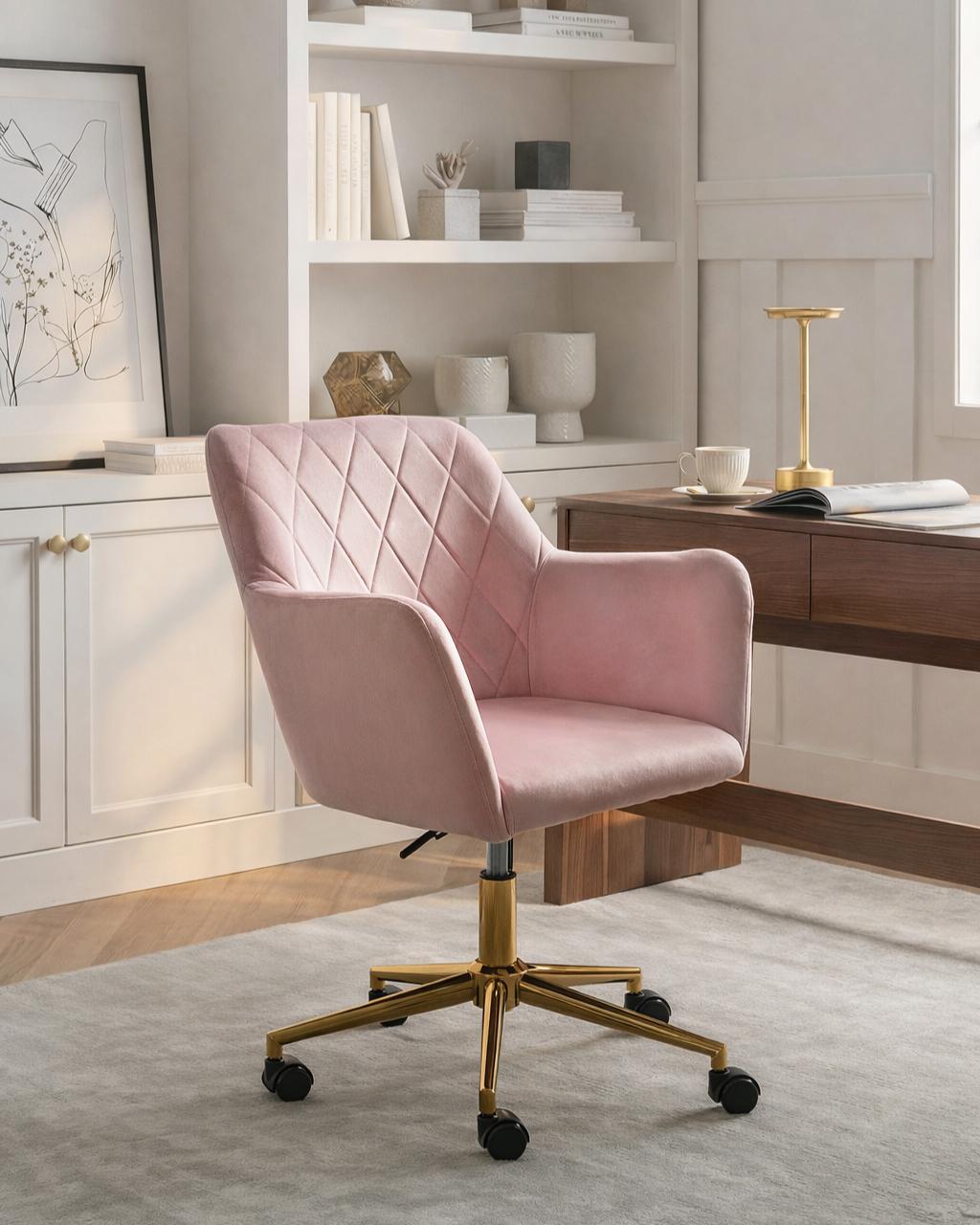 Desk Chair LELORIA Velvet Pastel Pink