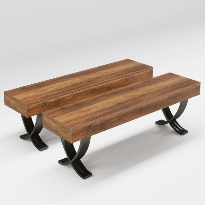 Wooden Dining Bench Metal Legs, 55-Inch Rustic Kitchen Bench