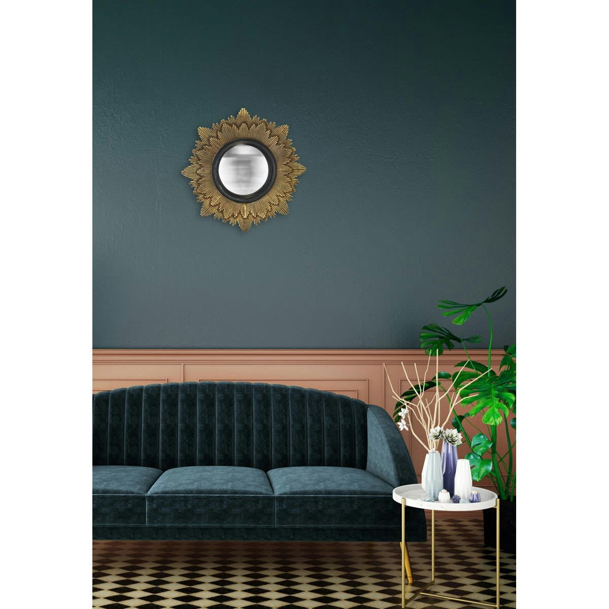 LÉONIE - Miroir soleil D20 cm noir / or