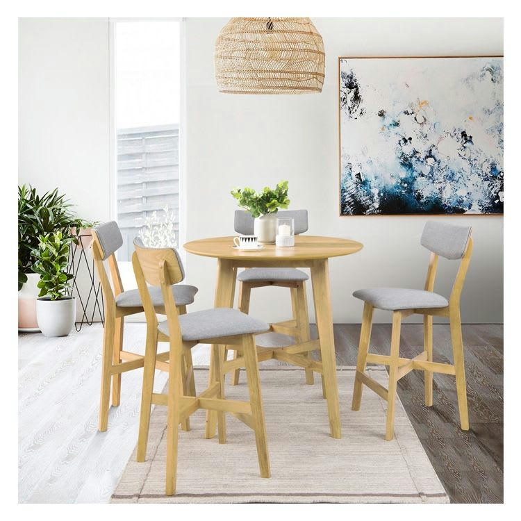 NOTO - Table de bar ronde Noto 4 personnes en bois clair naturel D90 cm