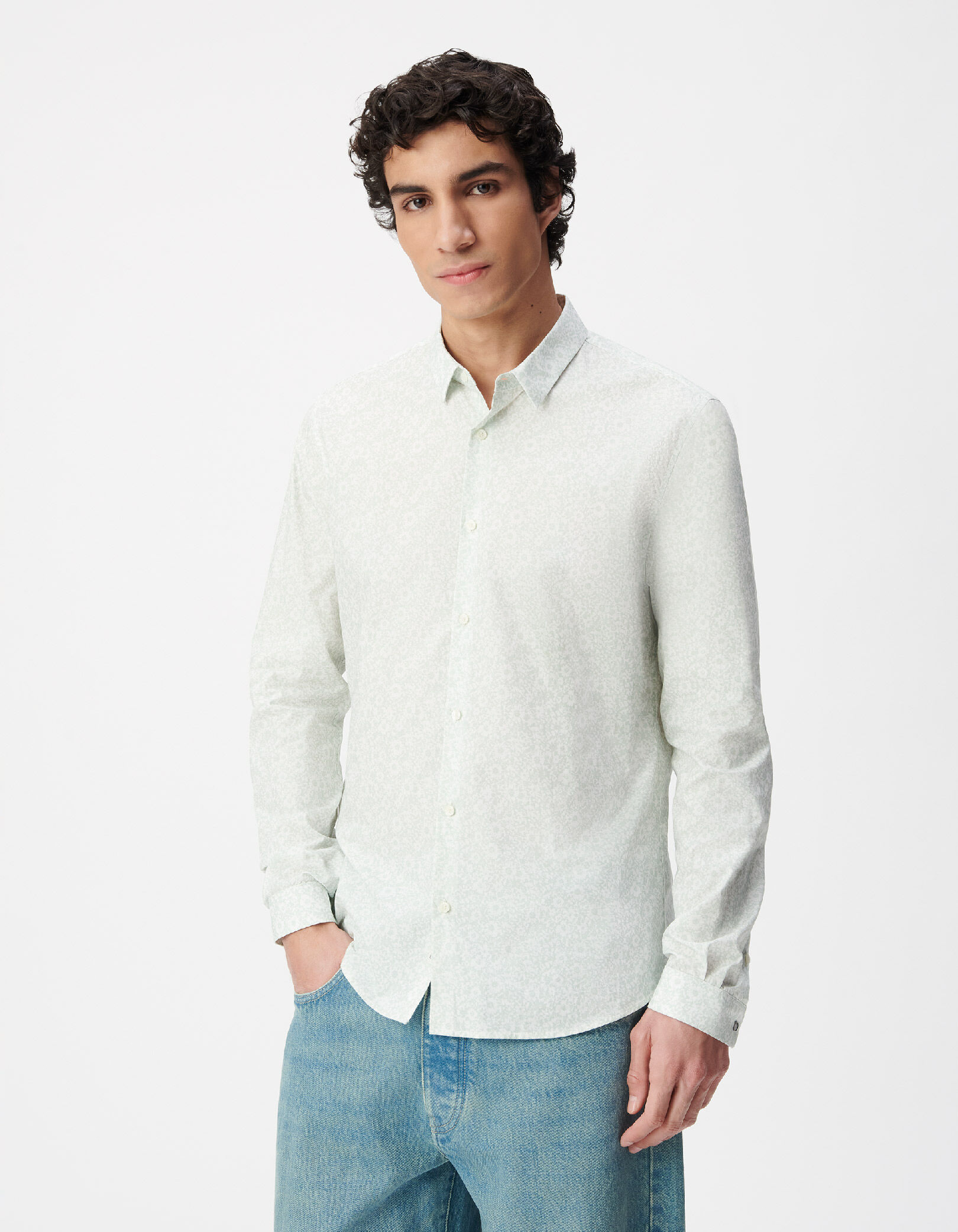 Chemise slim verte tissu Liberty motif fleurs Homme
