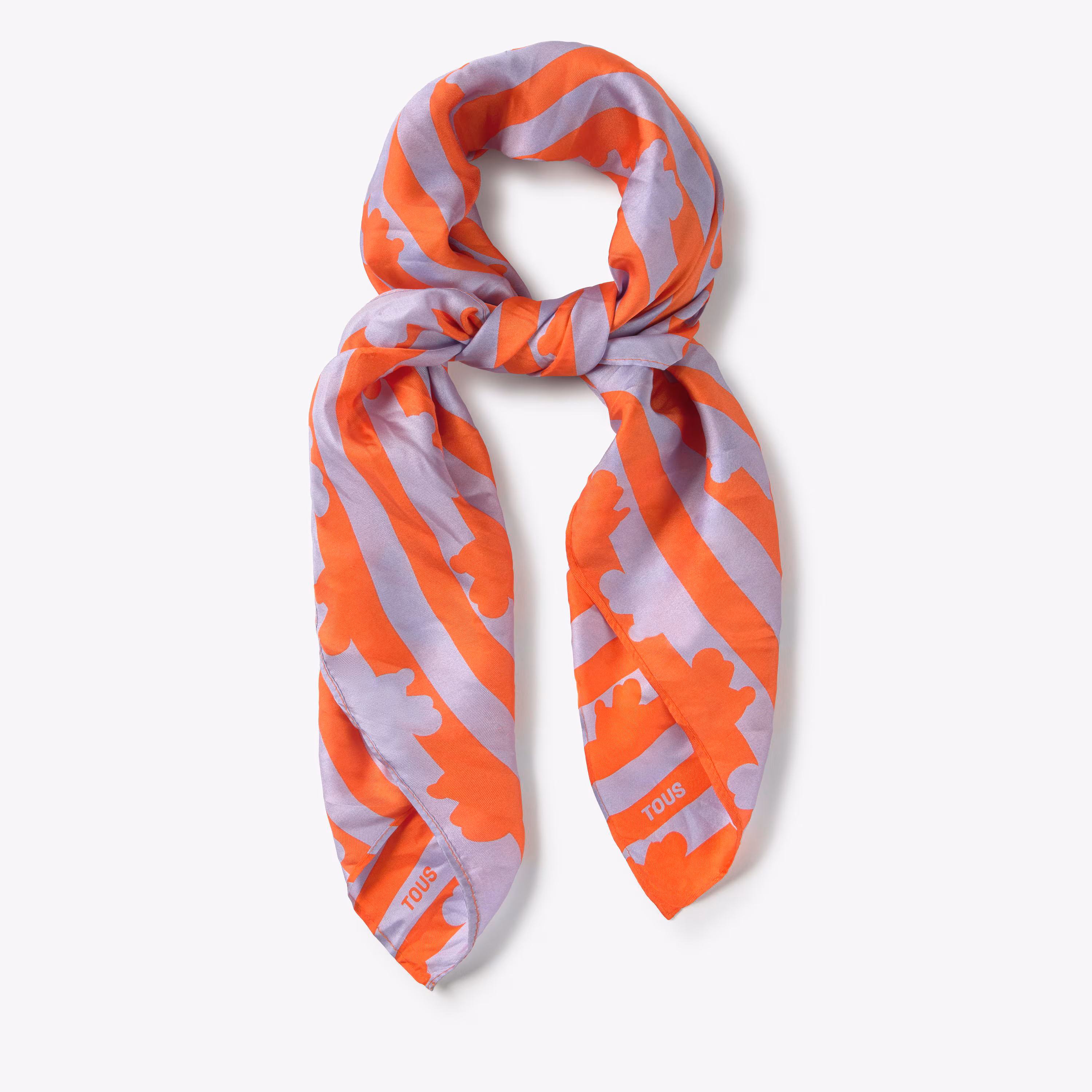 Pañuelo de seda malva y naranja TOUS Bear Stripes