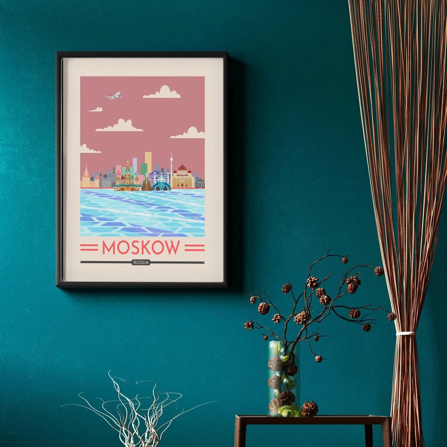 CIUDADES - Affiche avec cadre noir - Moscou - 50x70