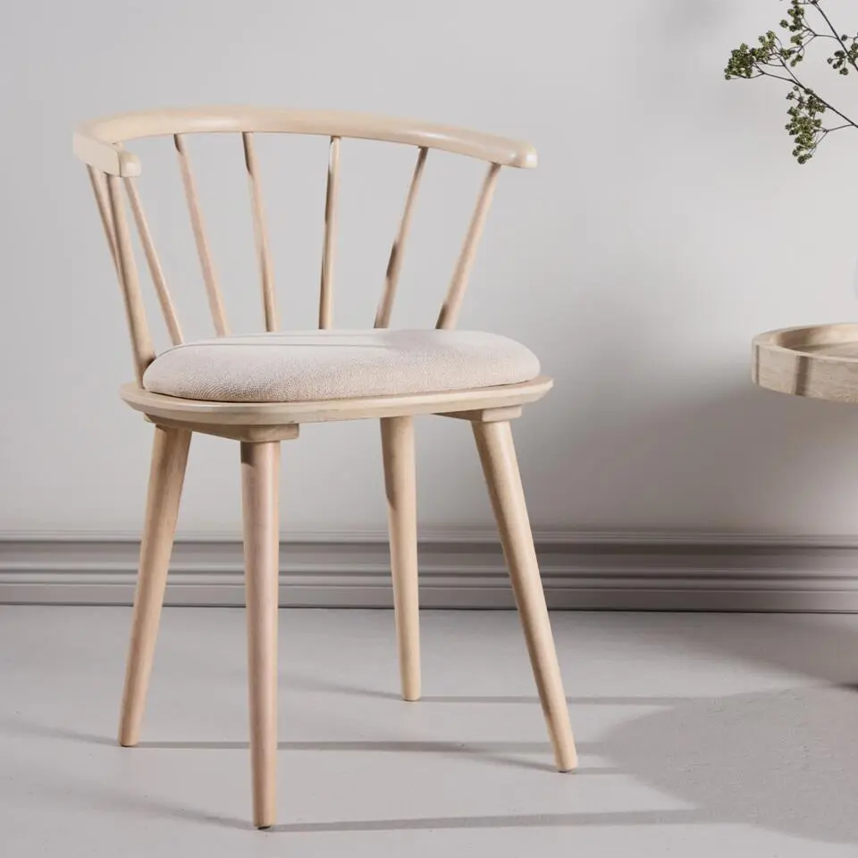 Nest living Paco Houten Eetkamerstoel Vast Zitkussen - whitewash