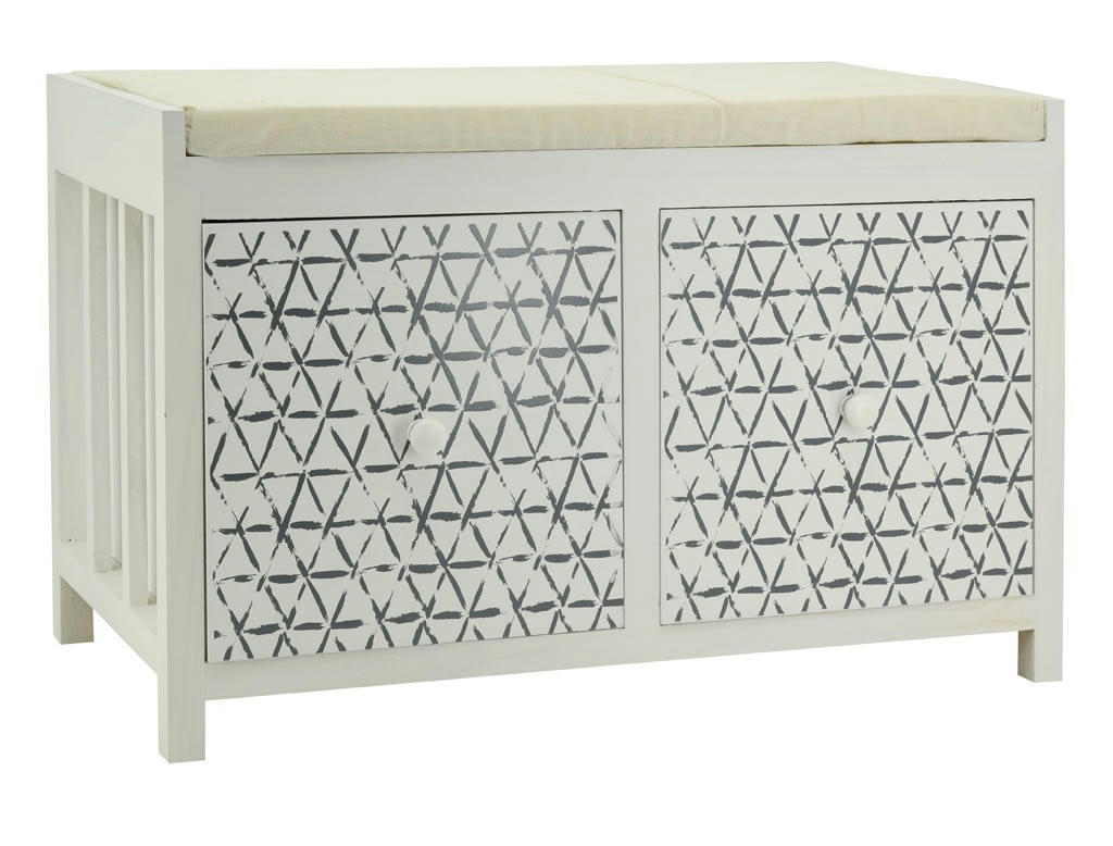 - Banc en paulownia laqué blanc avec tiroirs graphic