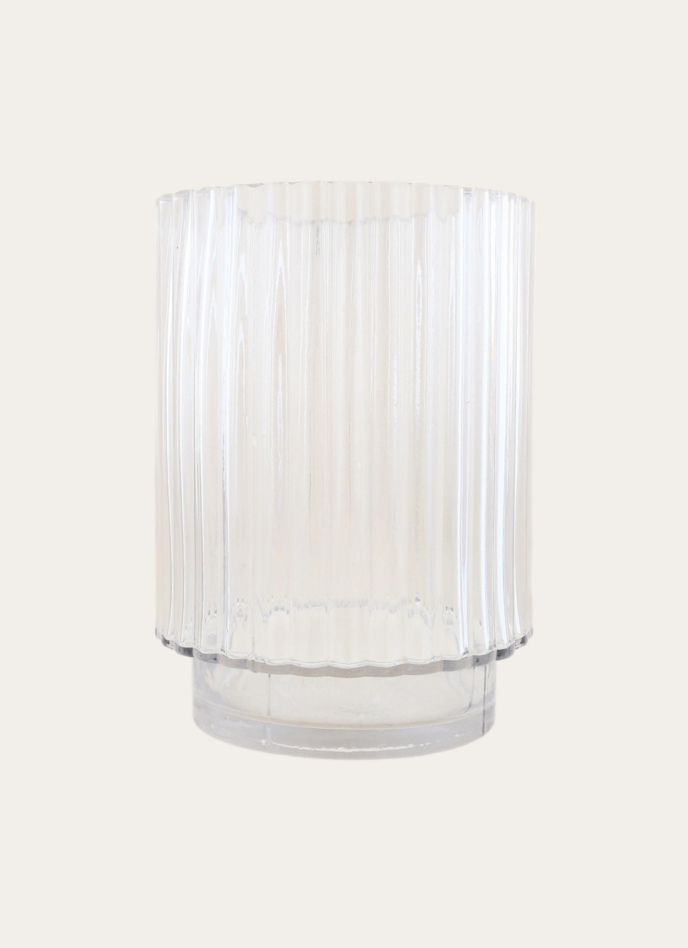 VASE CYLINDRIQUE EN VERRE STRIÉ TRANSPARENT