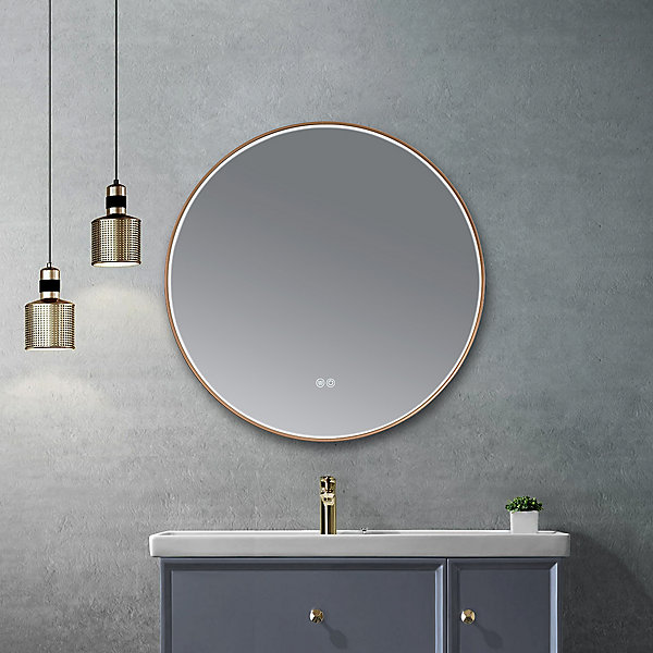 Miroir salle de bain LED rond 80cm cuivré avec anti buée- LuxuryBain