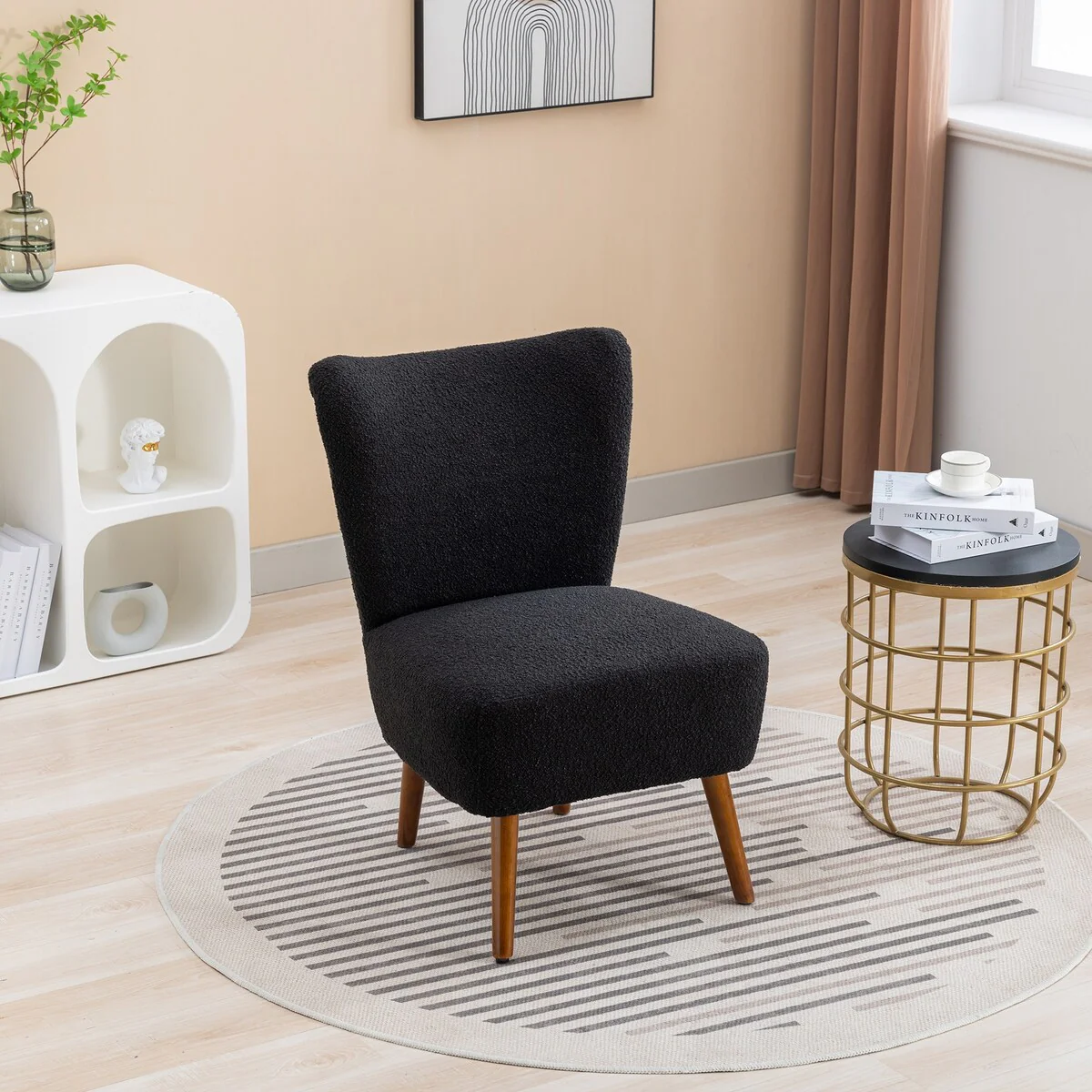 Boucle Upholstered Armless Accent Chair Modern Slipper Chair, Cozy Curved Wingback Armchair, Corner Side Chair
