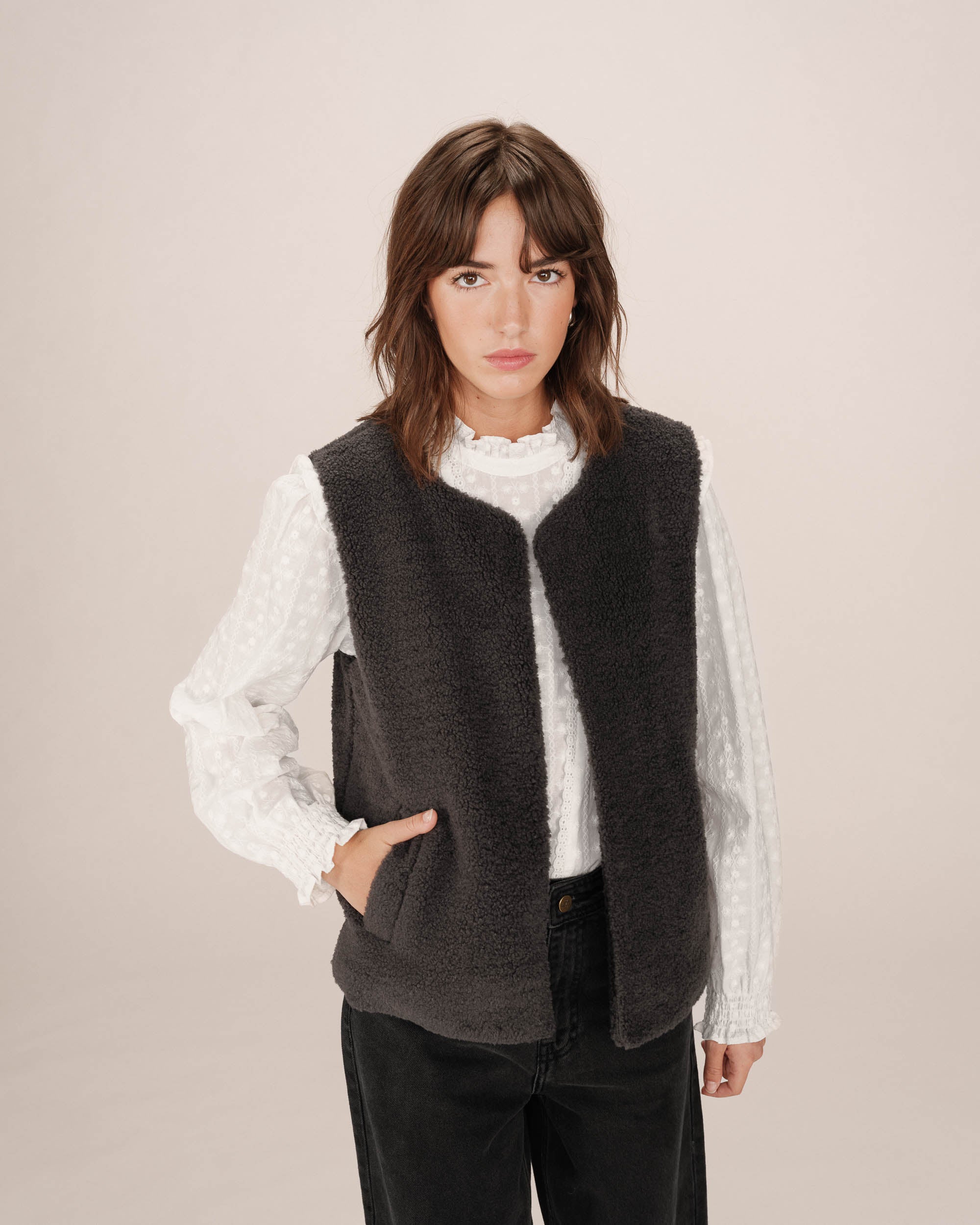 Veste en faux shearling anthracite Sinatra
