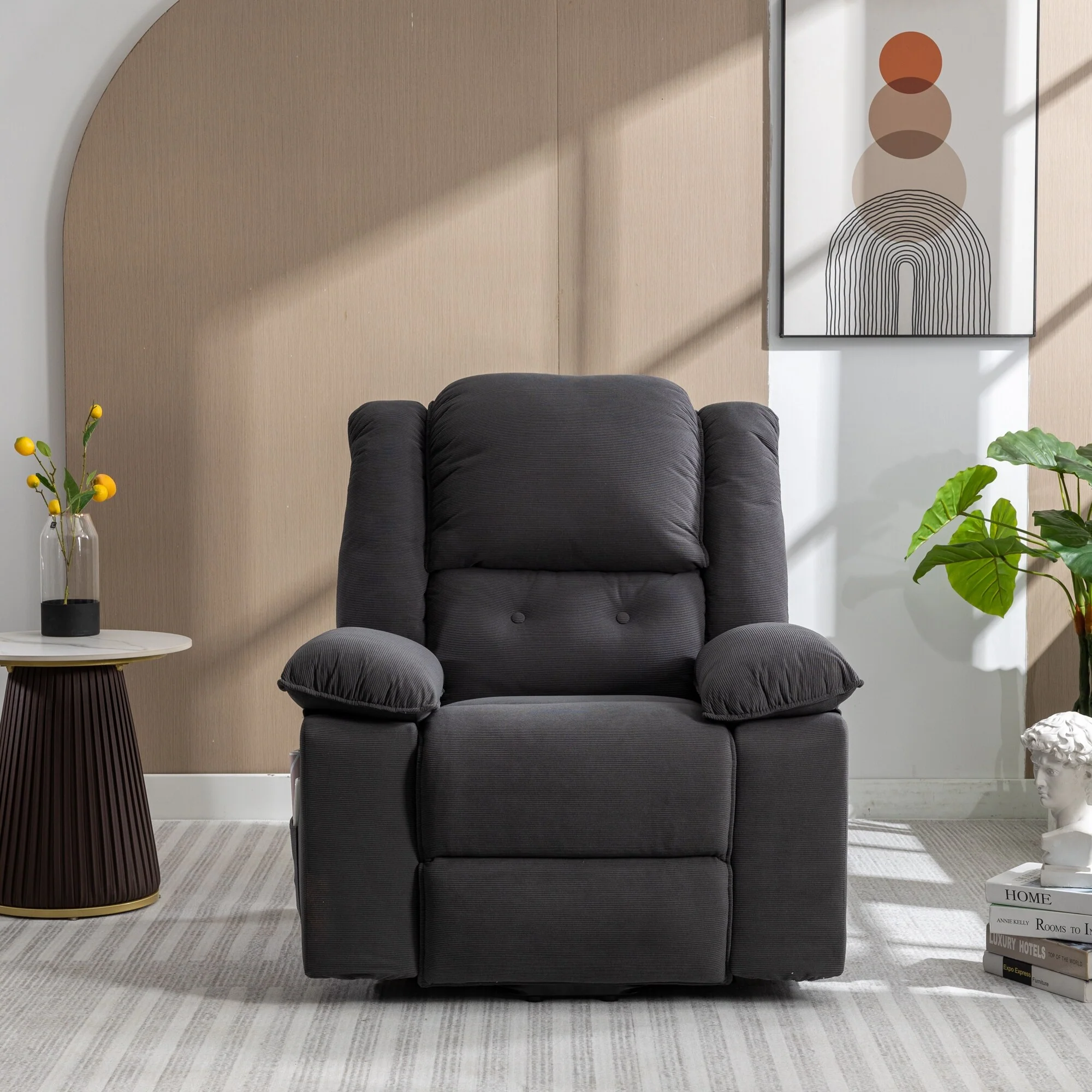 Beige Lift Recliner with Heated Massage, Infinite Recline Positions, Side Pockets, and Retractable Armrests for Comfort