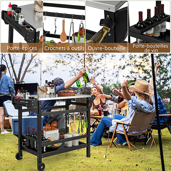 Chariot Extérieur pour Barbecue Desserte Plancha Comptoir Acier Inoxydable