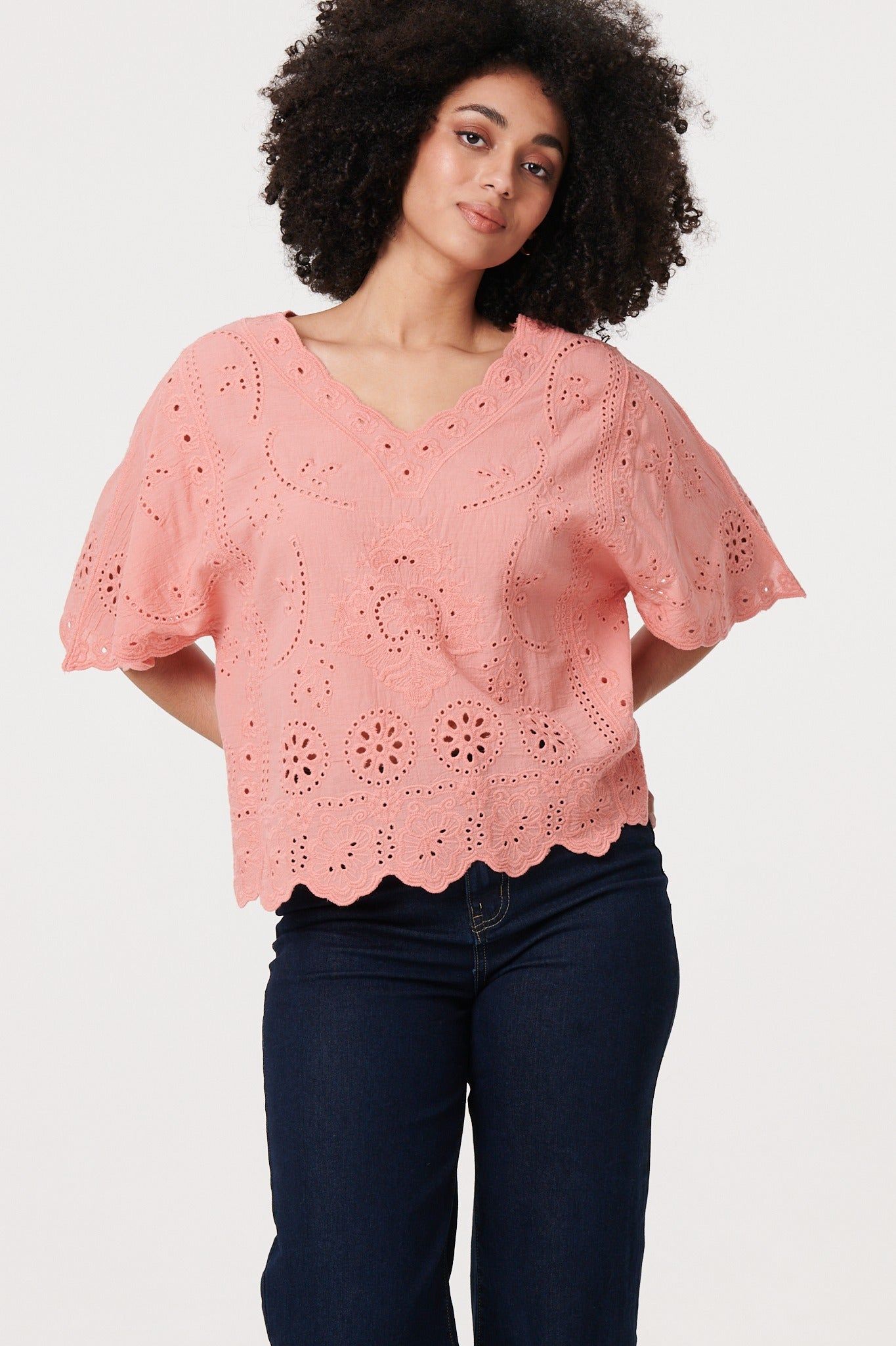 Izabel London Broderie Anglaise Angel Sleeve Blouse