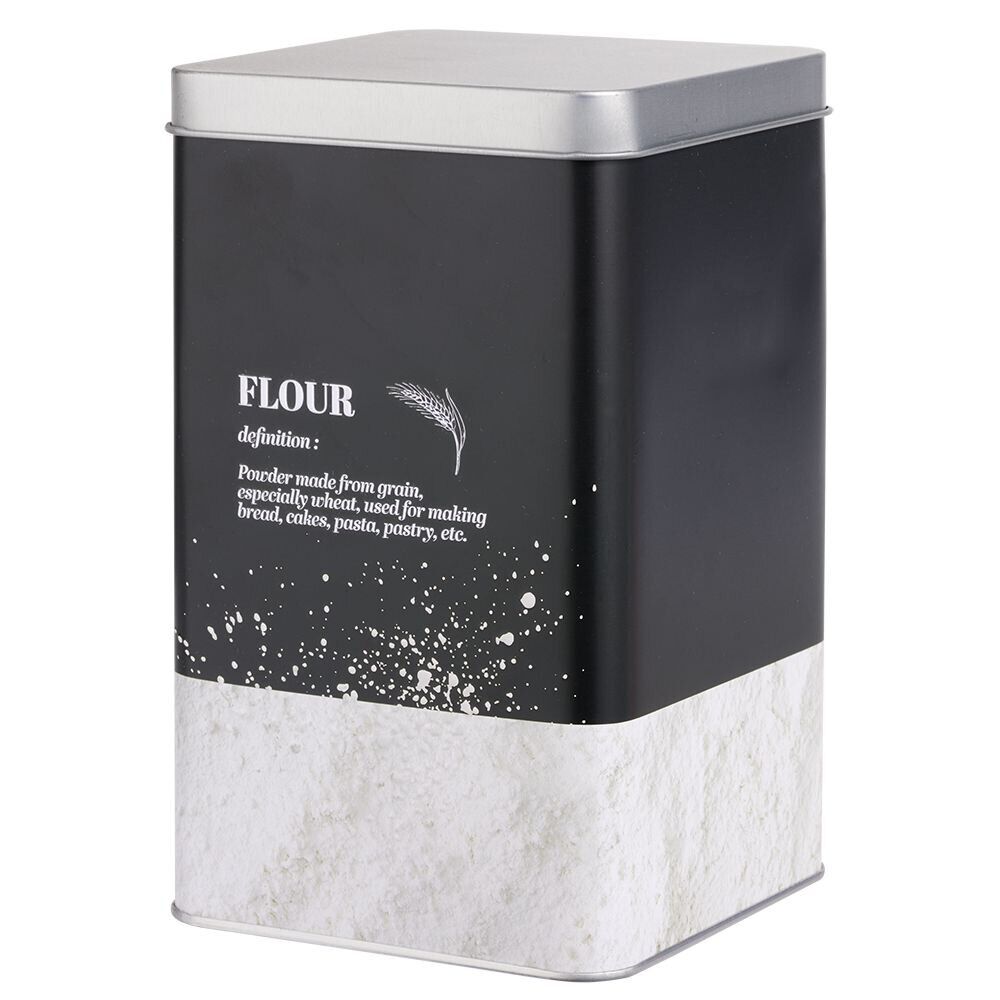 BoÎte à farine en métal noir design flour - 10,7x10,7xH.17,5cm