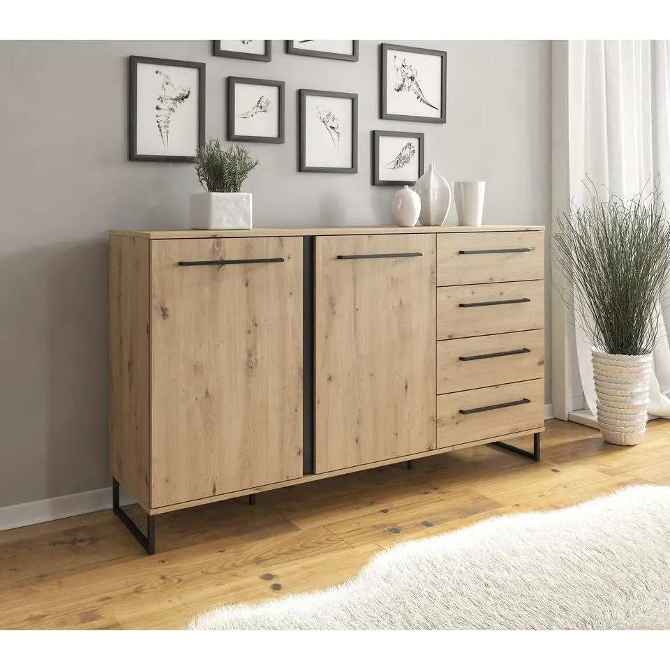 Meubella - Dressoir Saturn - Eiken - Zwart - 159 cm