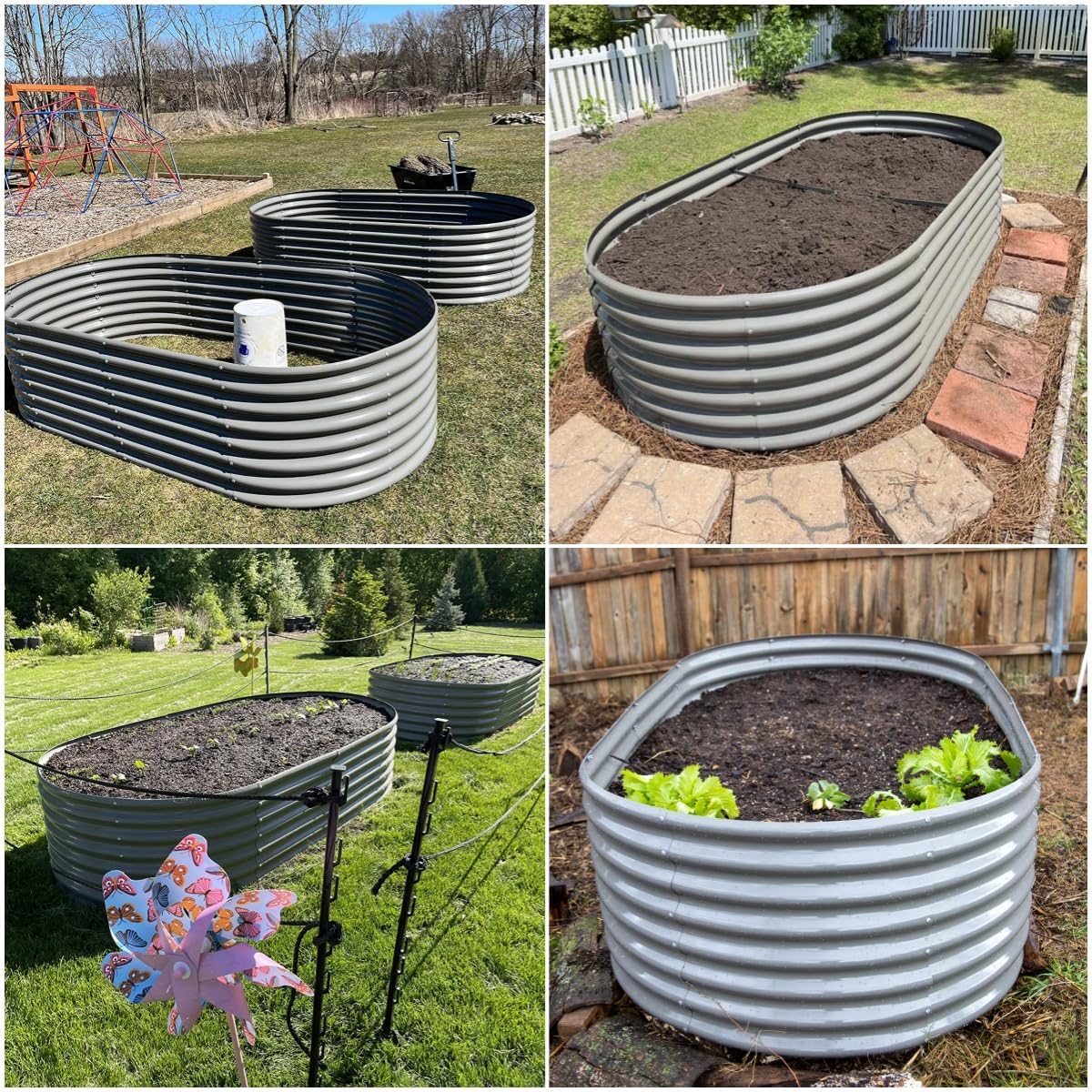 A ANLEOLIFE 8x4x2ft Galvanized Raised Garden Bed Kit  Oval Metal Deep Root Planters for Outdoor Plants Vegetables Flowers Herb  Large Bottomless  478 Gallon Capacity- Quartz Grey