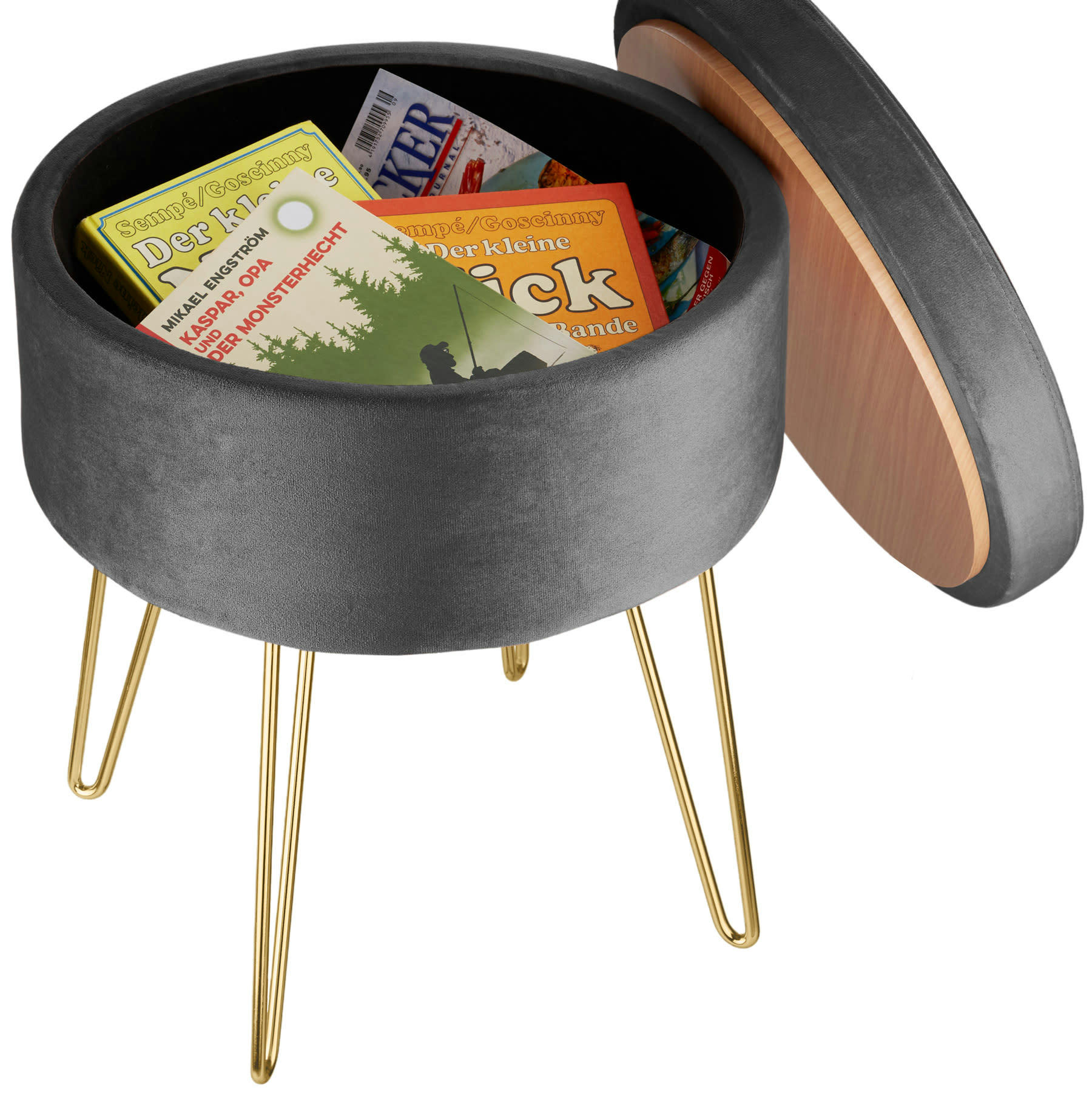 - Banc Tabouret Coffre de rangement Rond gris foncé