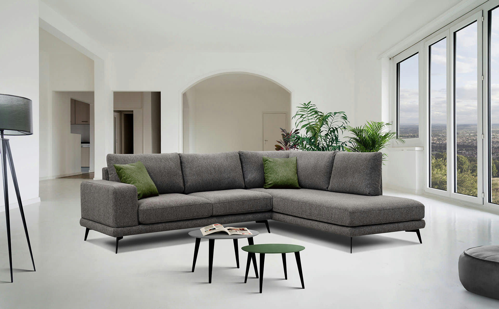 MEDIOLANE - Canapé d'angle droit 5 places tissu marron