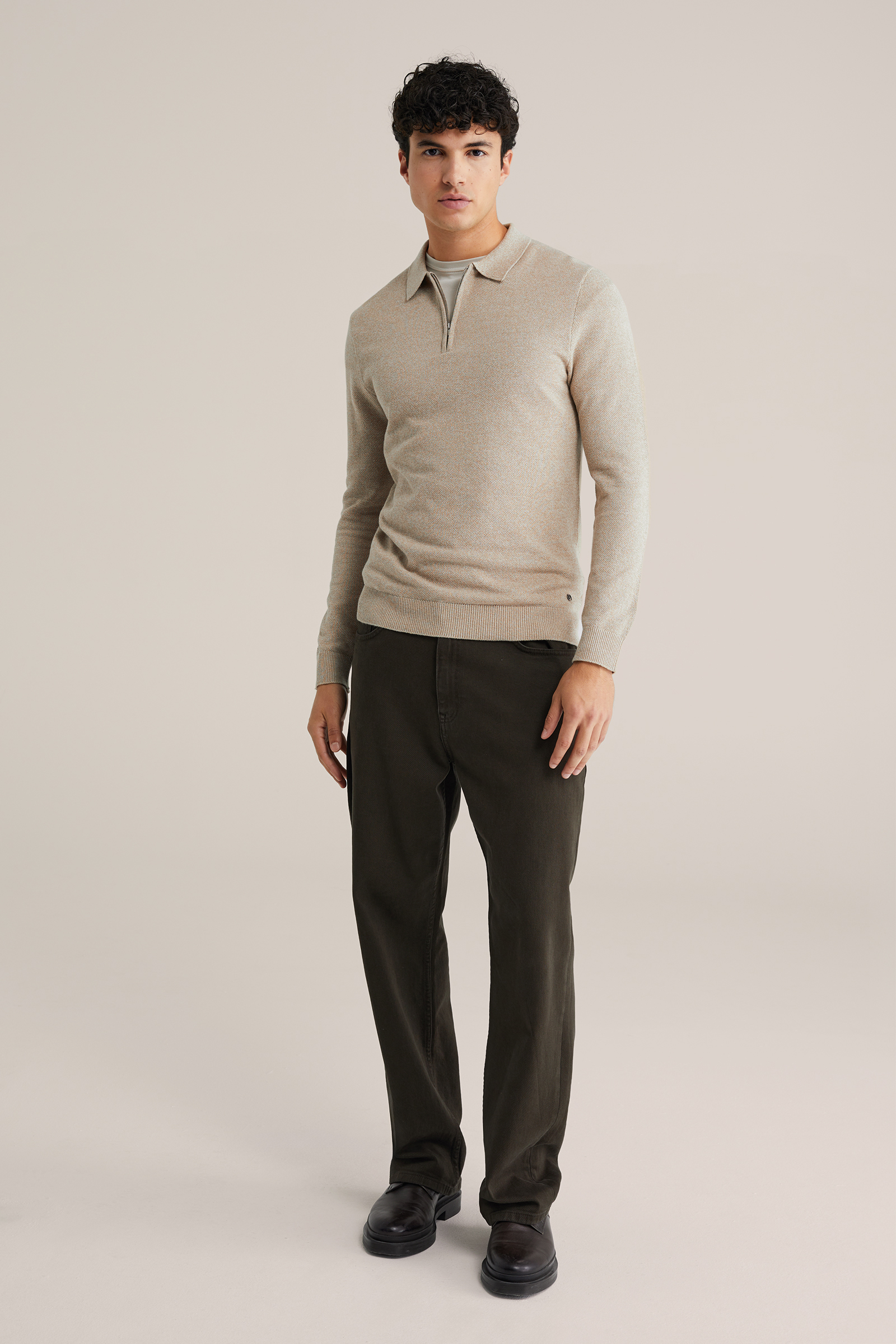 Heren regular fit trui van pique met quarter-zip