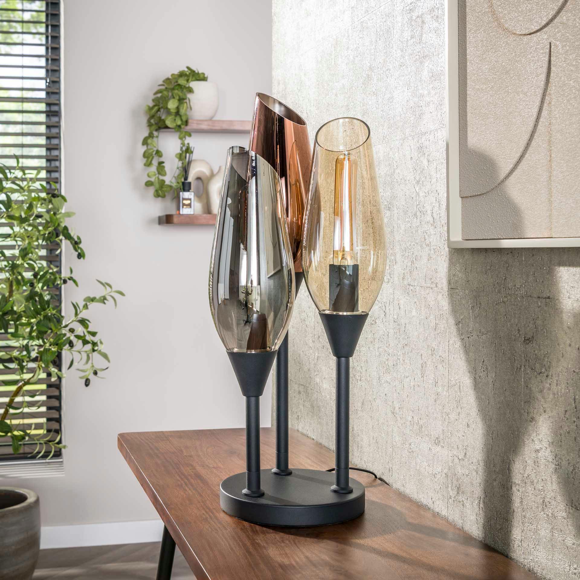 Lampe en verre design, 3 abat-jour torches NIAGARA