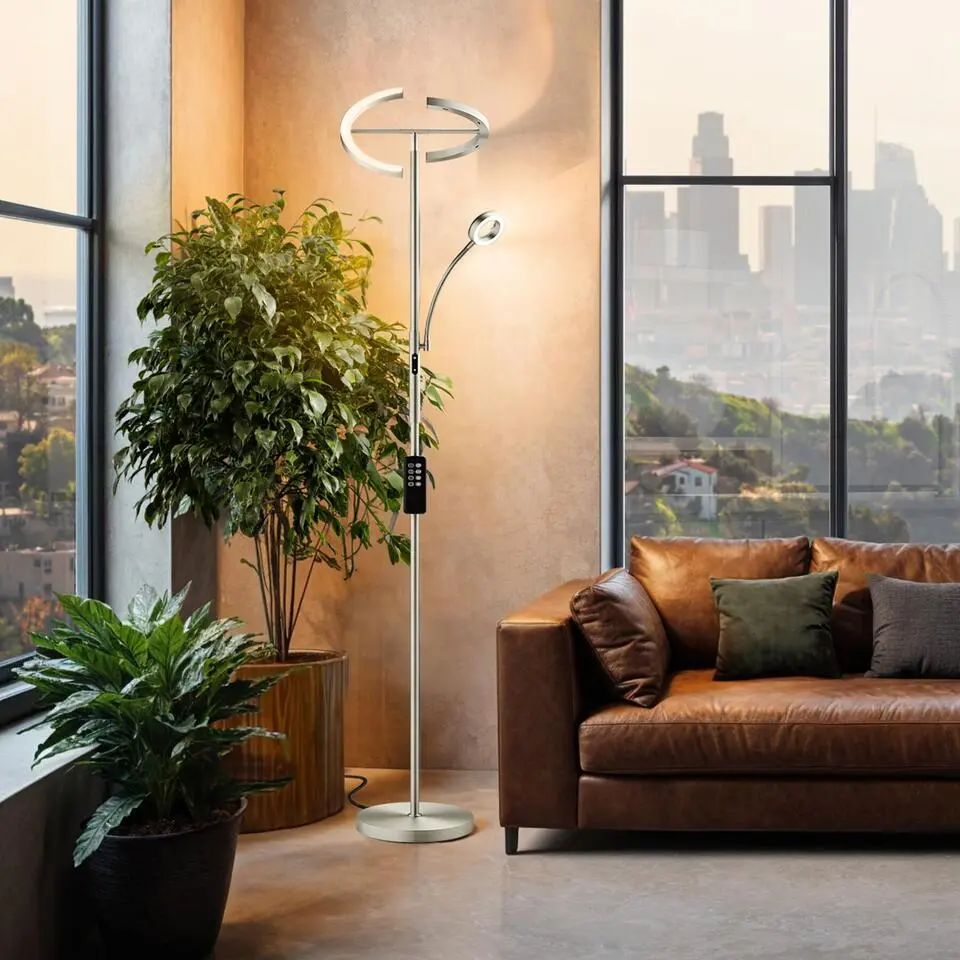 tectake Vloerlamp Auralis LED 20W, leeslamp, dimbaar, Mat Nikkel