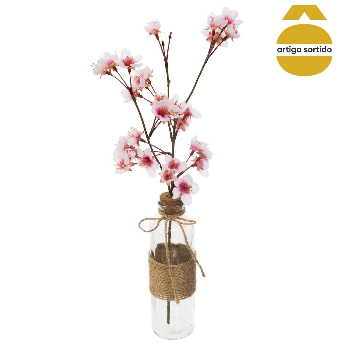 Vaso em vidro com flôr cerejeira 48cm