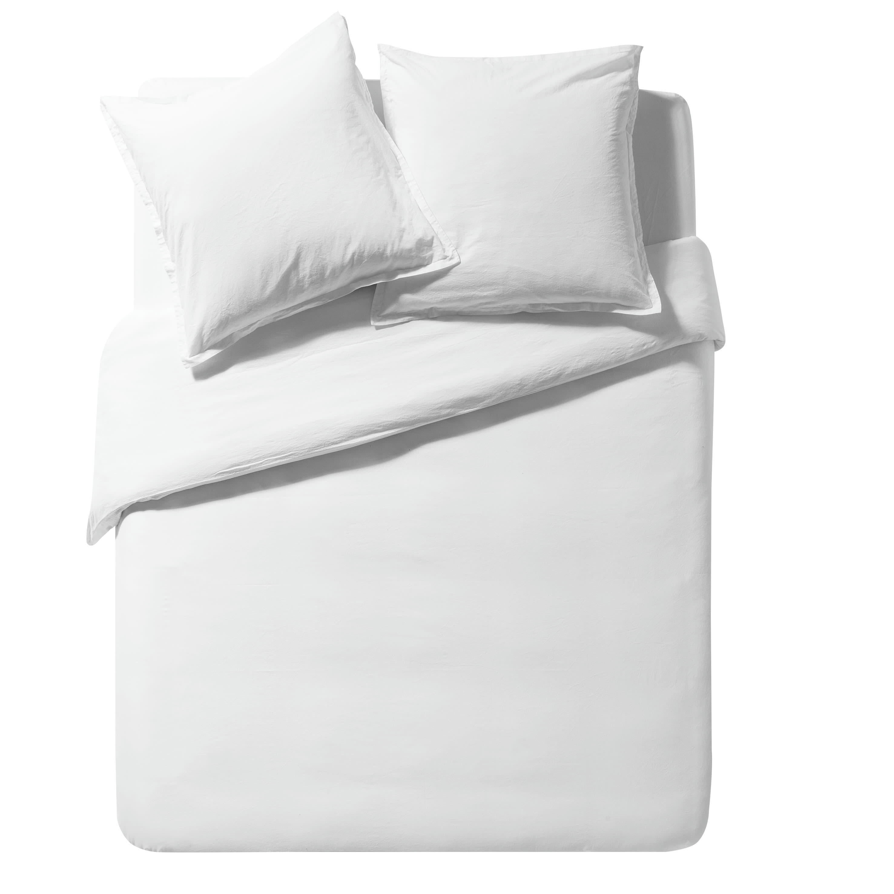SOFT LINE - Drap housse uni en coton lavé blanc 140x200