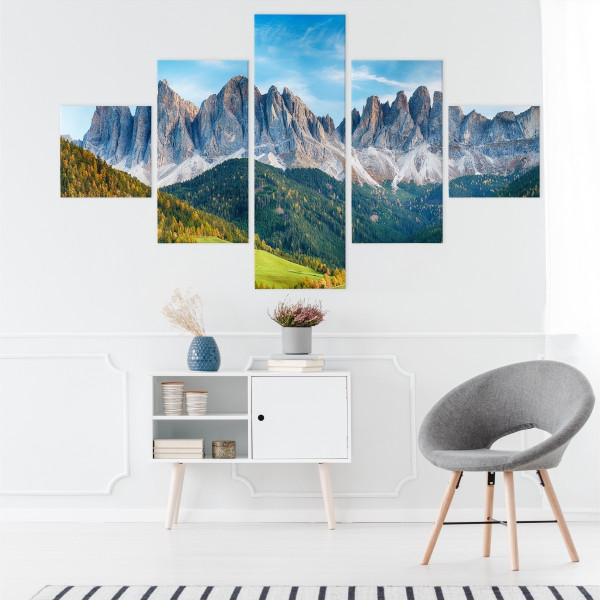 Obraz 5-Częściowy LAS w Górach Pejzaż 3D 150x90cm
