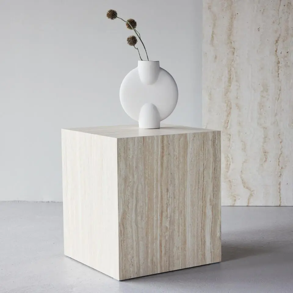 Salontafel Vierkant - Beige Travertinlook MDF - 40x40x45cm - York