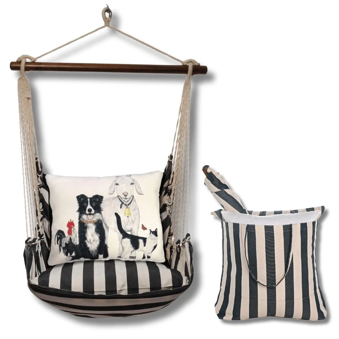 Magnolia Casual Swing Set 4 piece - True Black Stripe w/ Dog and Farm Animals