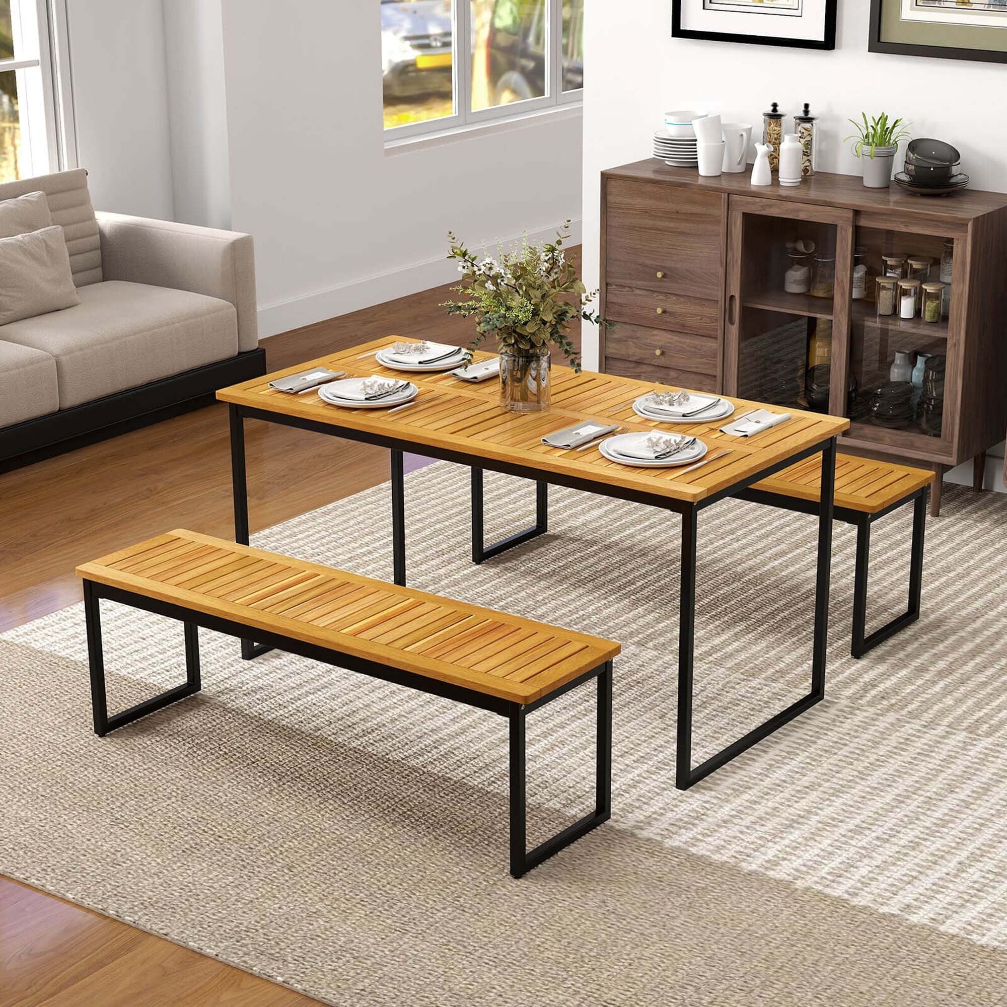 Costway 51 Wooden Outdoor Bench Patio Dining Bench with Acacia Wood - See Details