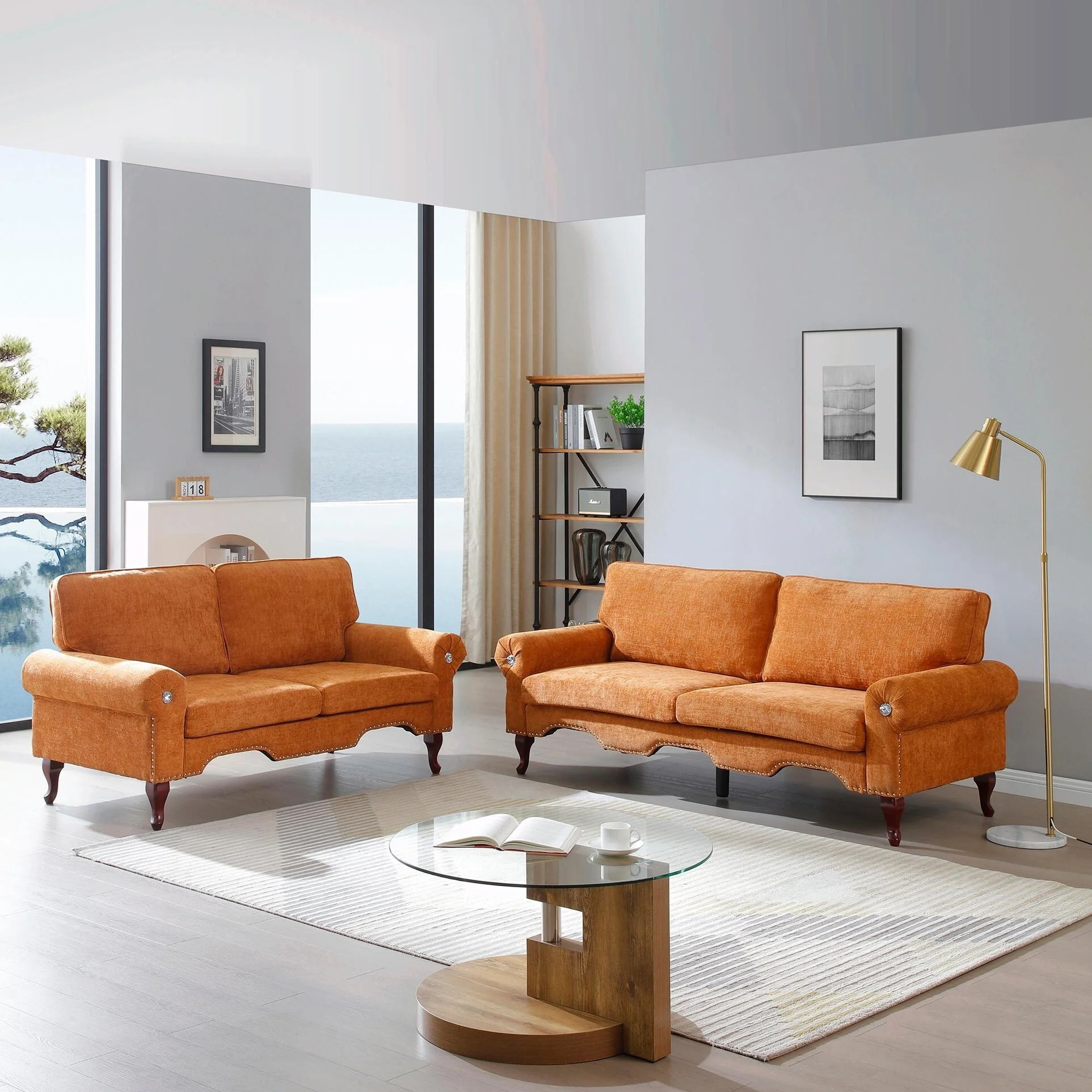 Linen Loveseat - Tufted Chesterfield Sofa