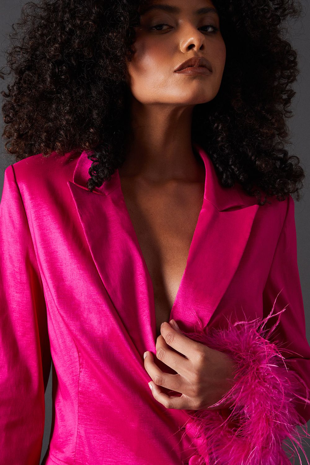 Warehouse Premium Taffeta Feather Cuff Blazer