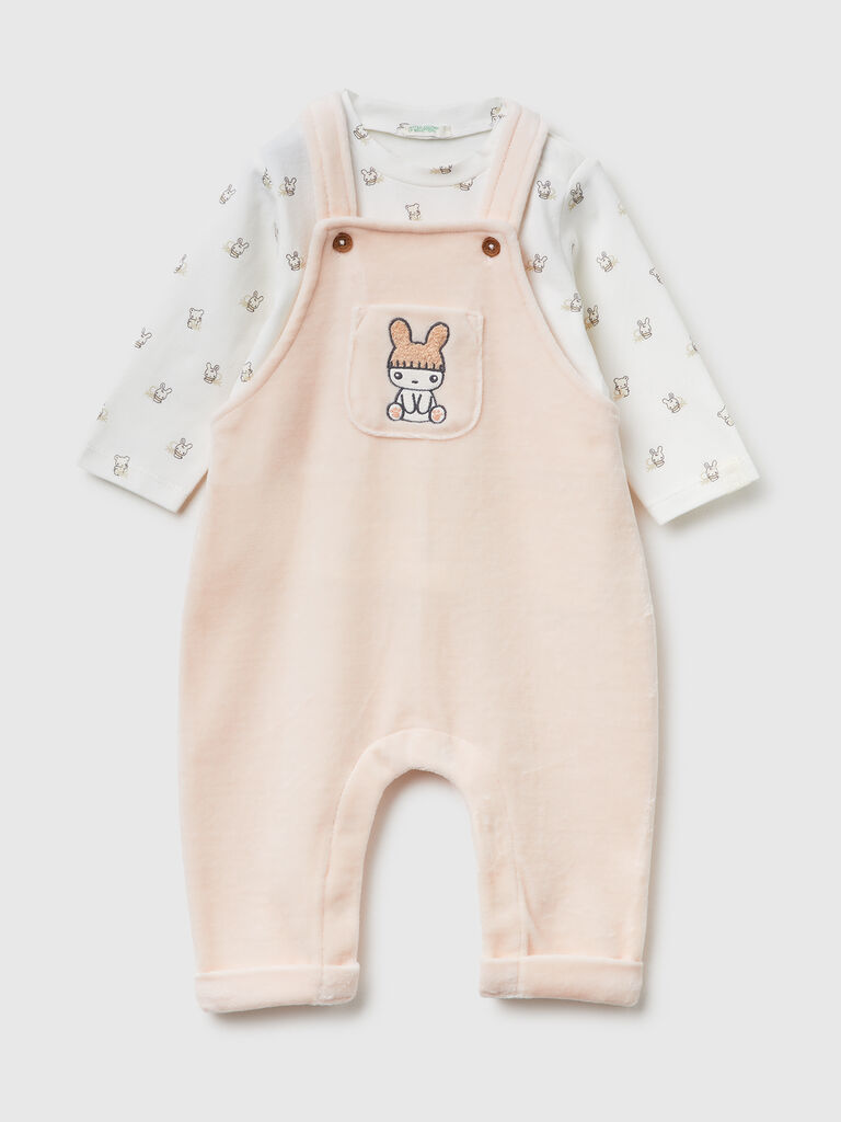 T-shirt and dungarees set in cotton